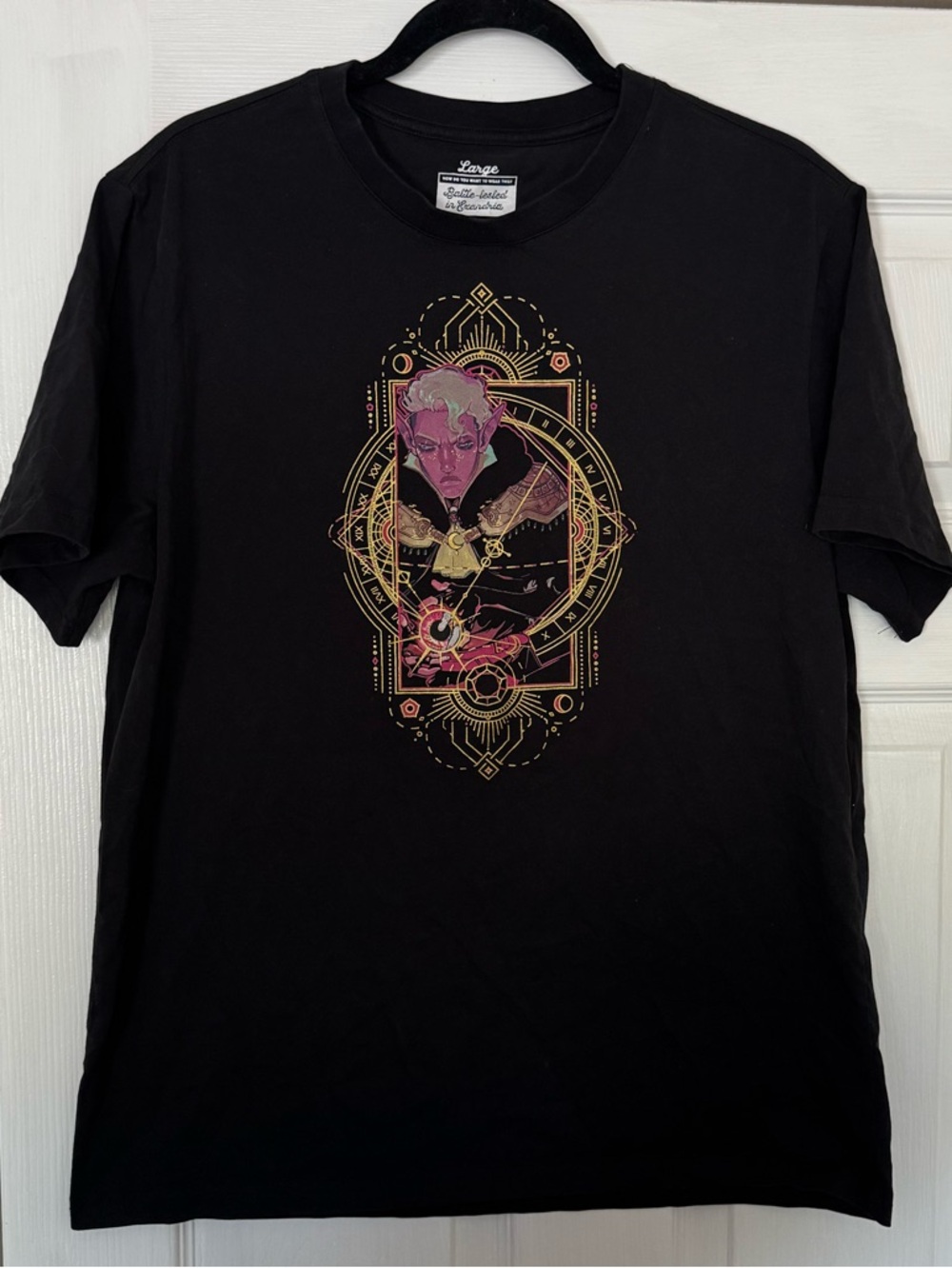 Official Critical Role Essek Thelyss T-Shirt featuring art-deco style artwork